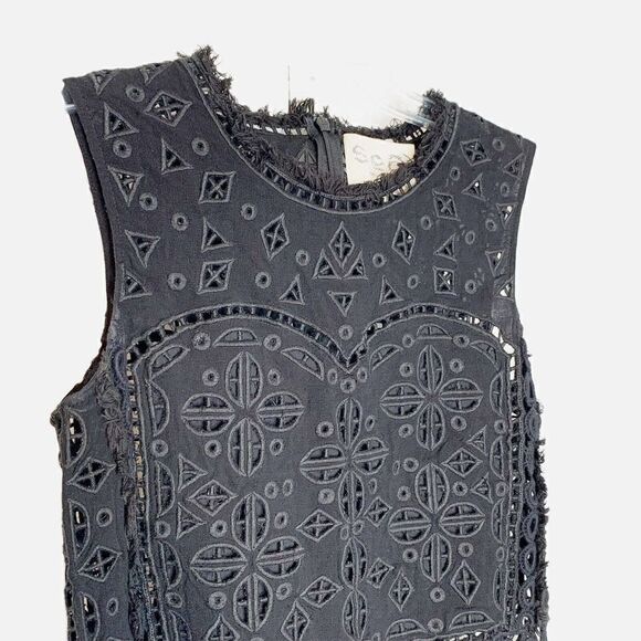 Sea New York Eyelet and Lace Sleeveless Top Black Peplum Style Women’s Size 0 - Picture 3 of 10